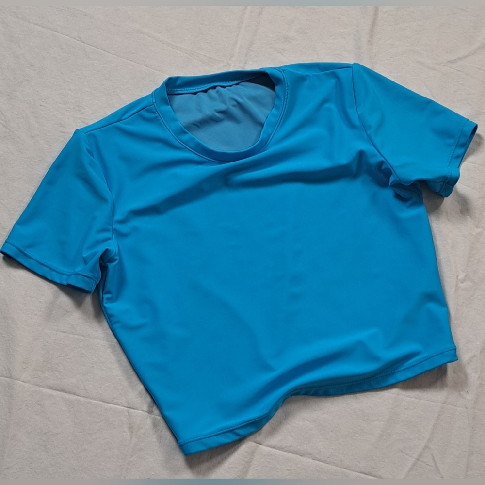 Good American Cropped Rash Guard Swim Top Blue Size 2